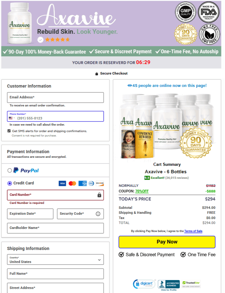 Axavive Order Page
